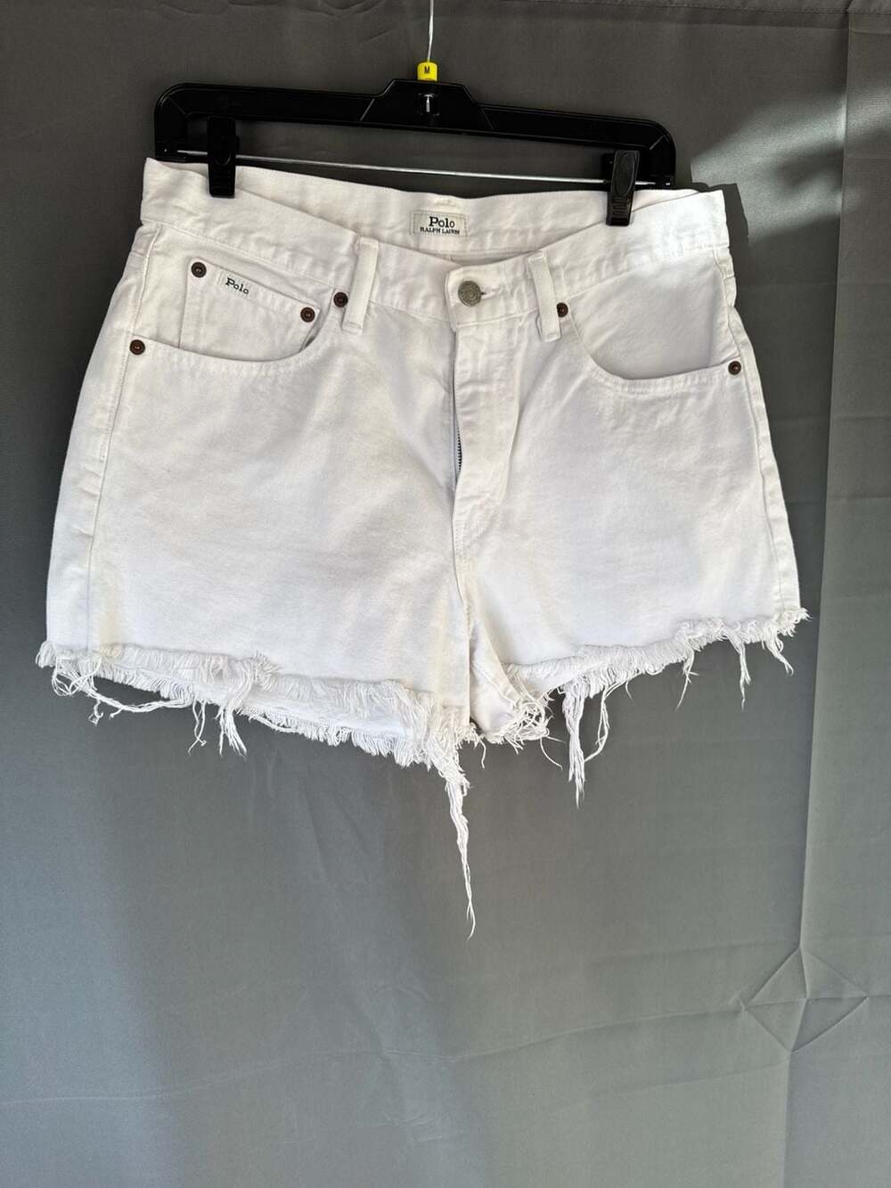 Polo Ralph Lauren The Crosby Relaxed Short White Denim Frayed Hem Size 29